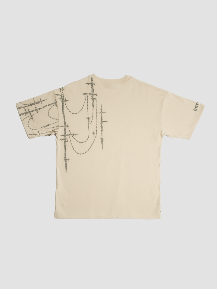 INTRA ONE's Purgatory Reign tee in Beige, back flat lay photo