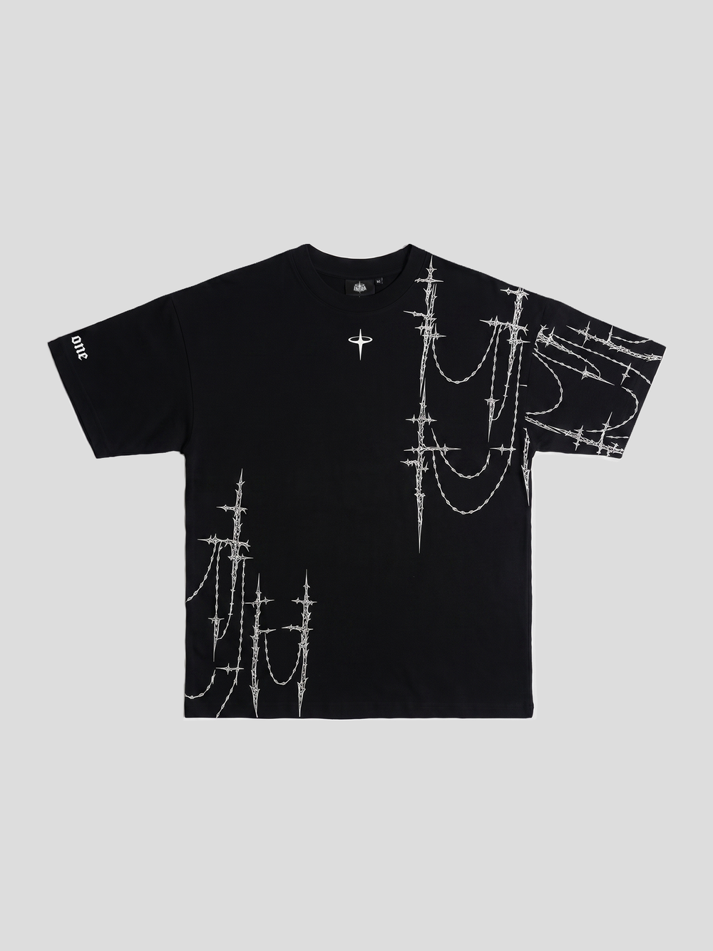 INTRA ONE's Purgatory Reign tee in Black, front flat lay photo