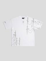 INTRA ONE's Purgatory Reign tee in White, front flat lay photo
