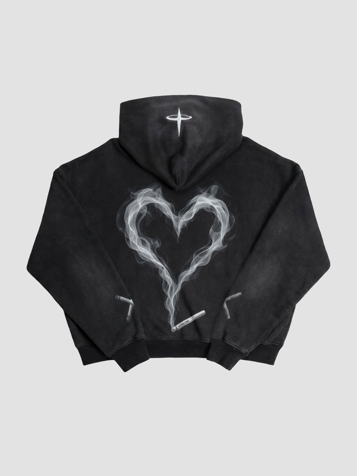 INTRA ONE Toxic Love Zip Up - Back Design, featuring a smoke heart