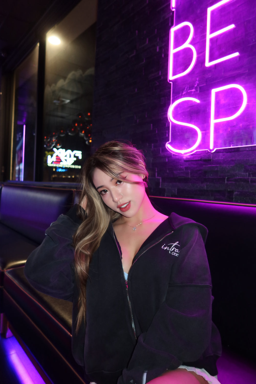 mimiephan wearing INTRA ONE's Toxic Love Zip Up Jacket