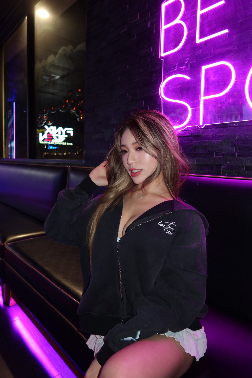 mimiephan wearing INTRA ONE's Toxic Love Zip Up Jacket