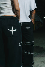 Back and front view of INTRA ONE's signature sweats in black