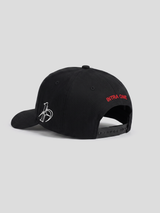 INTRA ONE's black 111 logo 5 panel cap back view