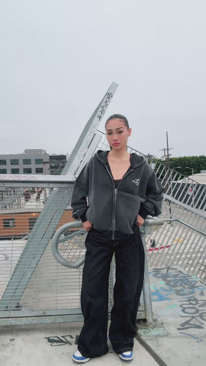 Yuki wearing INTRA ONE's Toxic Love Zip Up Jacket, in different poses